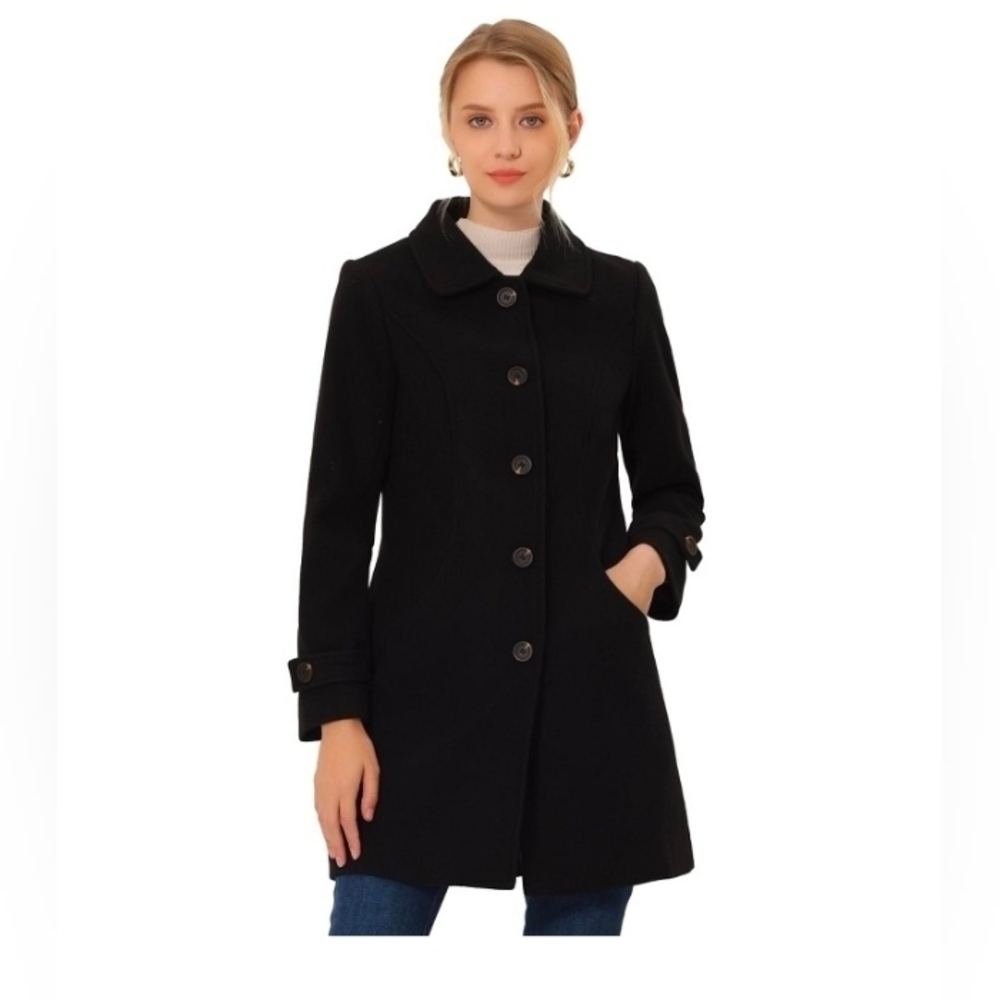 Allegra K Winter Peter Pan Collar Mid-thigh A-line Single Breasted Pea Coat